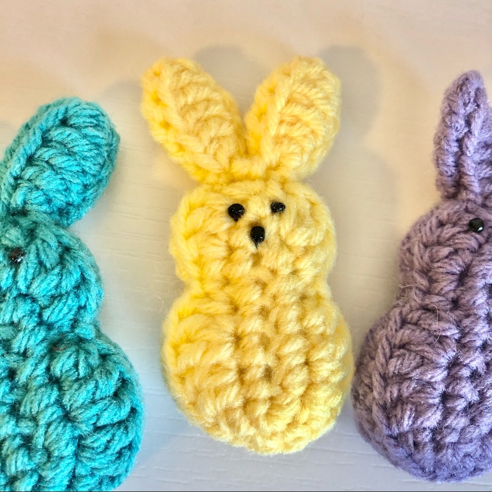 Hand Crafted Crocheted Easter Bunny Peeps handmade set of 5 stuffed animals - Picture 6 of 9